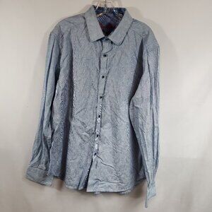 Robert Graham Mens Blue Pin Stripe Button Up Collared Dress Shirt Sz 2XL Classic